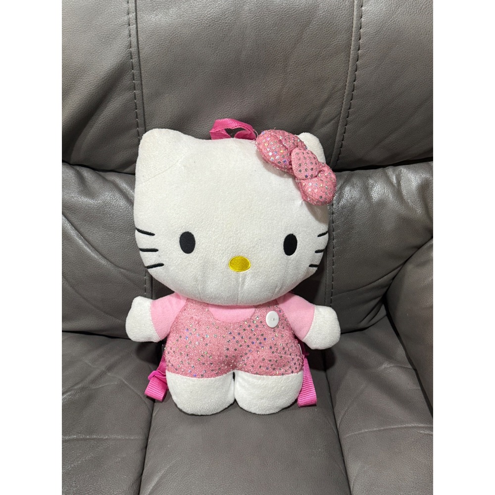 Sanrio Hello Kitty Plush Backpack Pink Glitter Bow Kawaii Mini Bag Adjustable